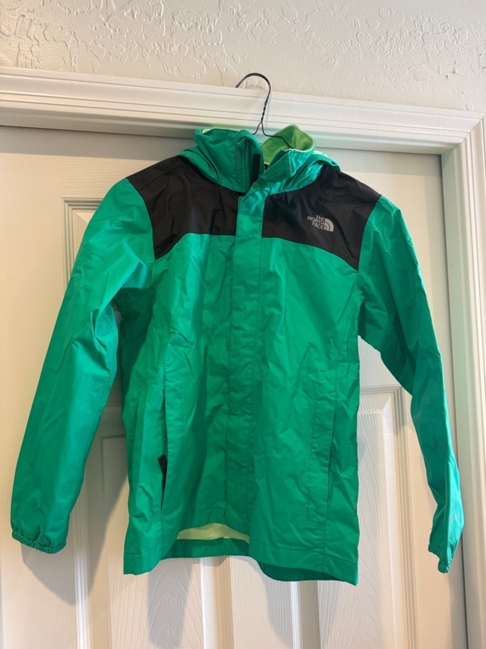 The North Face Kids Green and Black Hooded Rain Jacket